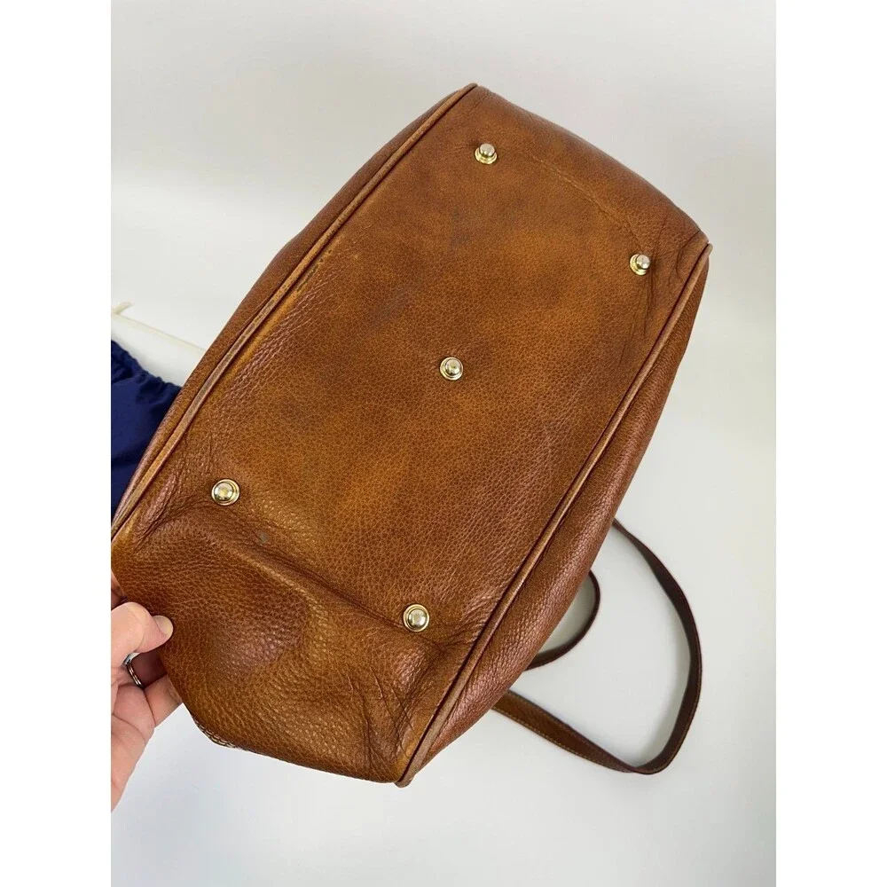 Dooney And Bourke Satchel Tote Bag Brown Pebbled Leather Buckle Large Shoulder
